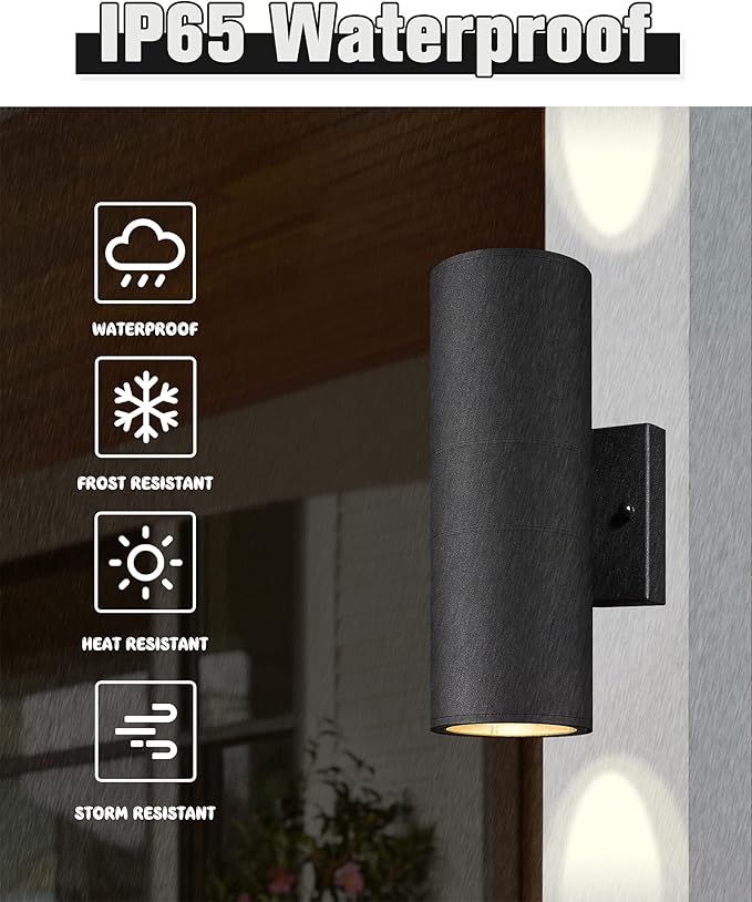 Ken &amp Ricky Outdoor Wall Sconce Lights Black Exterior Lighting Fixtures Outside Porch Lights Outdoor Wall Light Fixtures for House Garage Front Door Patio -2 Pack