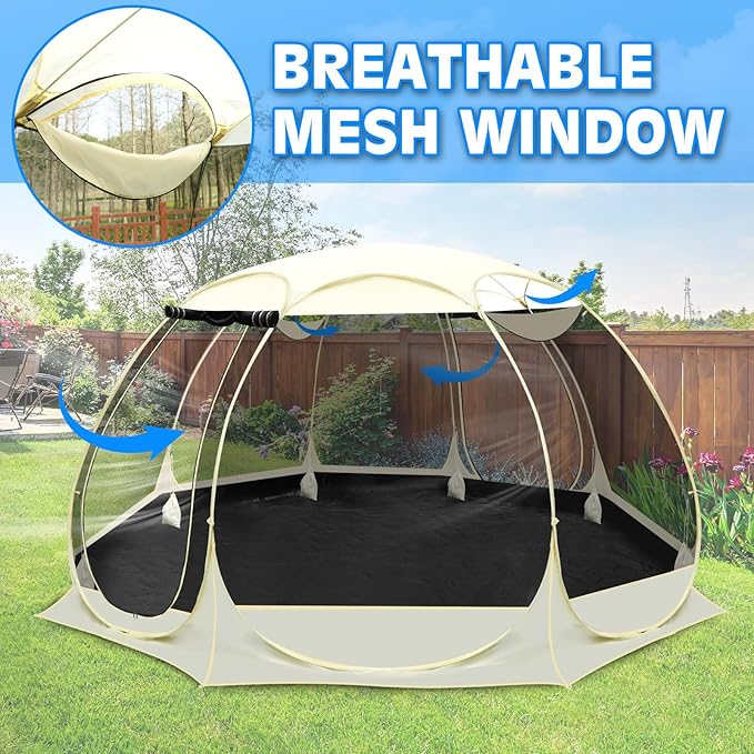Eapele 12x12FT Pop Up Screen Room Sun Shade Shelter - Canopy Instant Screen House - 8 Sides Netting and 360-Degree Ventilation Screen Tent with Removable Floor Fits 8-10 People
