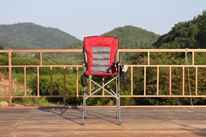 Extra Tall Folding Chairs for Adults 2 Pack Portable Bar Height Foldable Director Chairs for Camping Outside Comfortable with Makeup Pocket High Back and FootrestRed