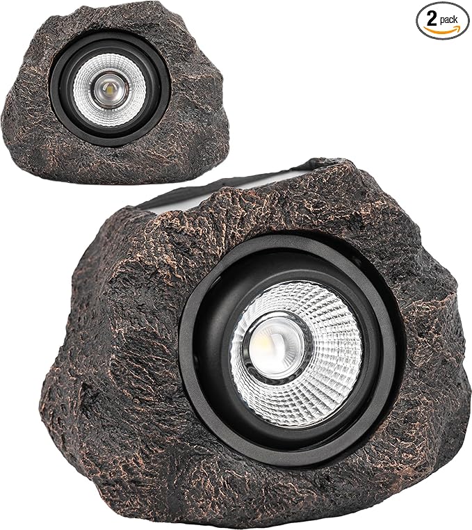 Solar Rock Lights Outdoor – 2 Pack Waterproof LED Landscape Garden Spotlights Realistic Stone Design Wireless Solar Powered Pathway Lights for Yard Walkway Patio &amp Lawn Decoration (Auto On/Off