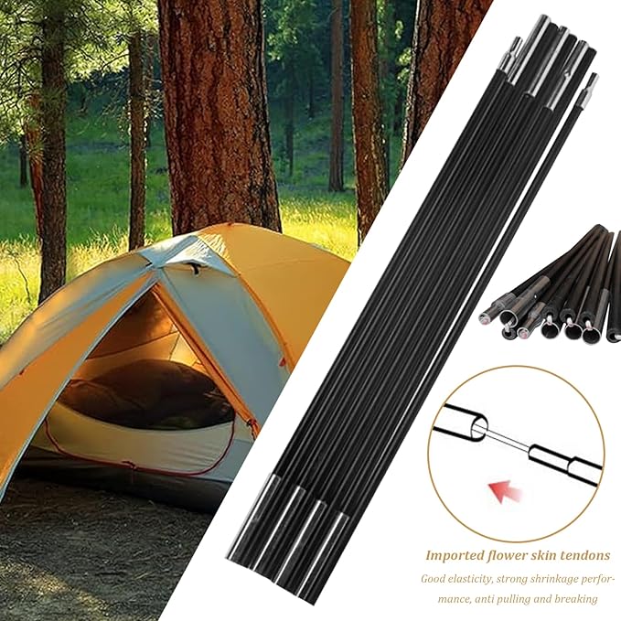 Tent Poles Awning Poles Replacement Tent Poles Replacement 8mm 12.8ft Length Adjustable Fiberglass Tarp Poles 18 Sections Supporting Awning Rods for Camping Backpacking