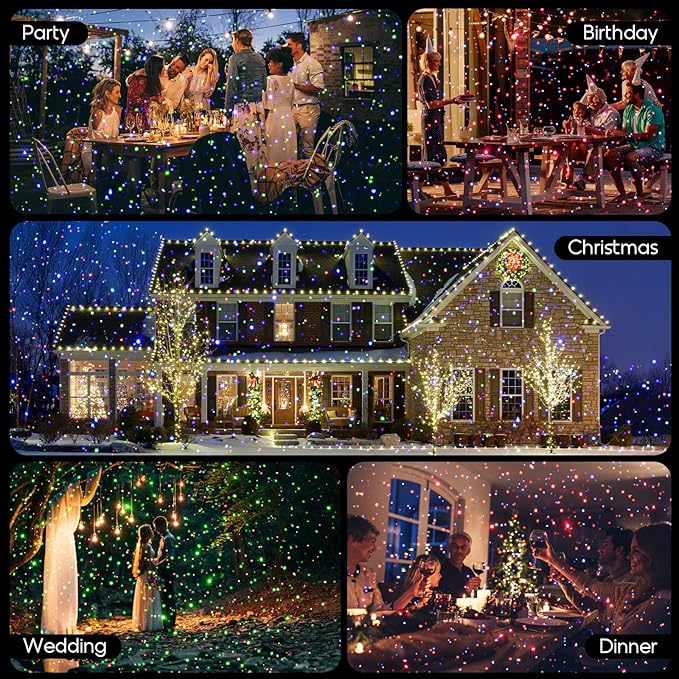 Christmas Projector Lights Outdoor 3 Color Firefly Light Show IP65 Waterproof Light Projector Outdoor with Remote Control and Timer Indoor Projection Lights for House Garden Holiday Xmas Decor