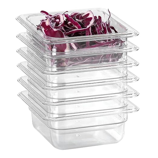 EGGKITPO 1/6 Clear Food Pans 6 pack 2.5 Inch Deep Pan Stackable Polycarbonate Food Pan for Commercial Kitchen Restaurant Use BPA free