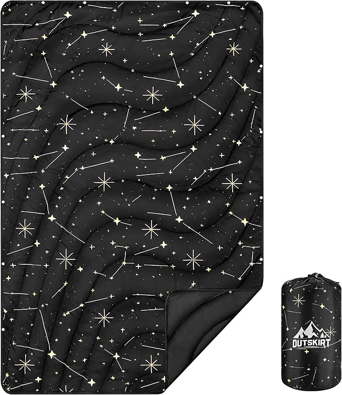 OUTSKIRT Ultra-Light Camping Blanket Packable Camping Blankets for Cold Weather Wearable Puffy Blanket Perfect for Traveling Hiking Festival &amp Stadium Black