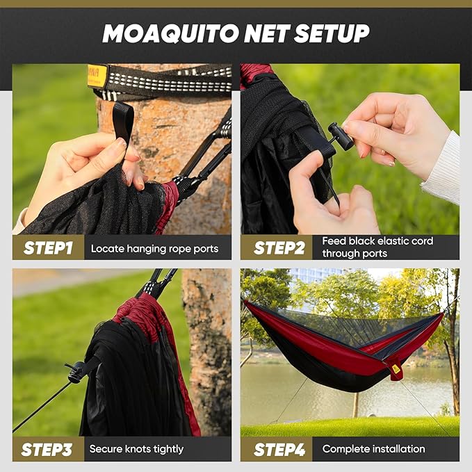 Camping Hammock with Mosquito Net 600 lbs Portable Hammock with Tree Straps2-in-1 Double/Single Travel hammocks Tent for Outside/Indoor/Backpacking/Beach-Black&ampRed