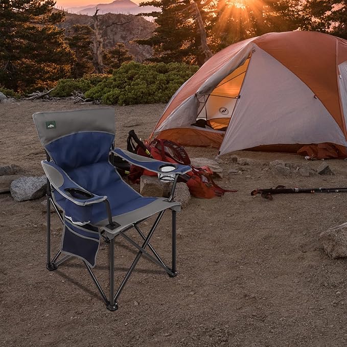 Oversized Folding Camping ChairHeavy Duty Padded Portable Lawn ChairSoft&ampComfortableTear-Resistant Fabricw/2Extra Large Cup HolderStorage PocketCarry BagOutdoor Beach Garden Fishing.Dark Bl