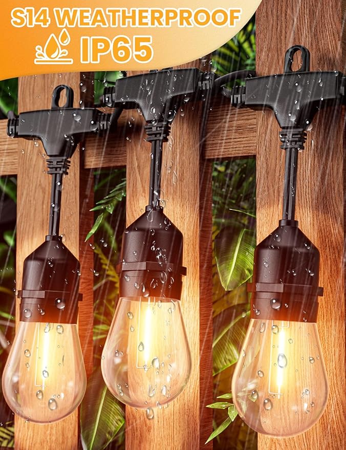 Svater Outdoor Led String Lights 36 FT Patio Lights for Outside with 13pcs S14 Shatterproof Bulbs 1 Watt E26 Dimmable IP65 Waterproof Commercial Grade Bistro Light 2700K Warm White