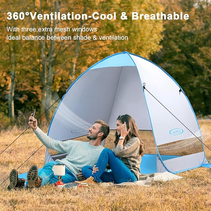 G4Free Large Pop up Beach Tent for 3-4 Person UPF 50+ Automatic Sun Shelter Canopy Portable Outdoor Cabana Sun Umbrella
