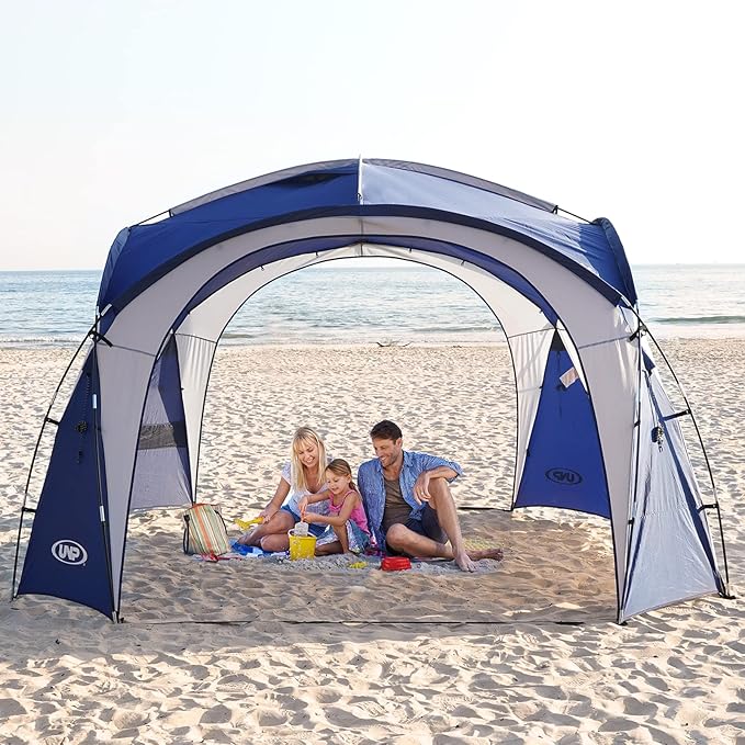 UNP Easy Beach Tent Pop Up Canopy UPF50+ Tent with Side Wall Ground Pegs and Stability Poles Sun Shelter Rainproof Waterproof for Camping Trips Backyard Fun Party Or Picnics