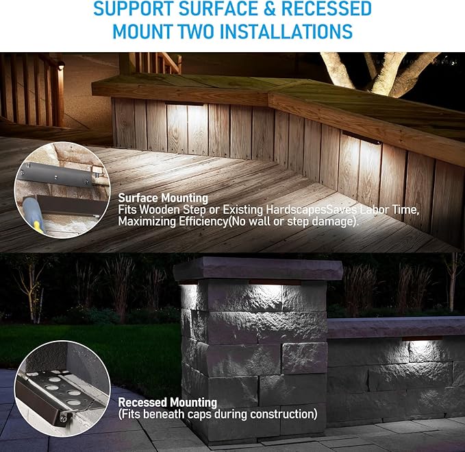 LEONLITE 8-Pack 12 Inch LED Hardscape Lighting Update Retaining Wall Lights LED Landscape Lighting 12-24V AC/DC Paver Light Low Voltage 3W/5W/7W Dimmable Outdoor Step Lights 5000K Daylight ETL