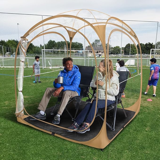 Pop Up Sports Tent - Thick PVC Scratch-Resistant Bubble Clear Tent Instant Weather Proof Pod with Extra Top Cover for Soccer Football Games Outdoor Events 1-2 Person