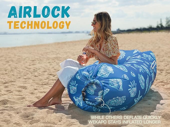 WEKAPO Inflatable Couch Air Lounger Chair - Camping &amp Beach Accessories Portable Blow up Sofa for Hiking Lawn Indoor/Outdoor Movies &amp Music Festivals. Lightweight and Easy to Set Up Air Ham