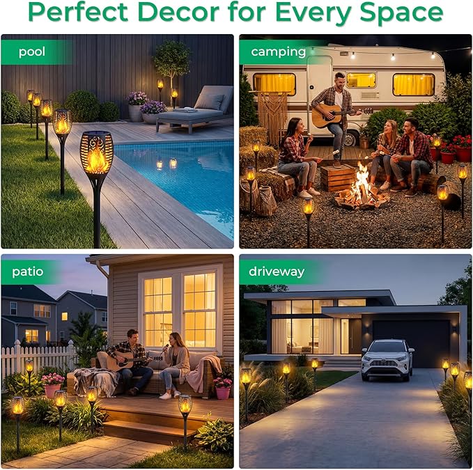 TomCare Solar Lights Outdoor Flickering Flame Solar Torch Lights Waterproof Outdoor Lighting Solar Powered Pathway Lights Christmas Decorations for Garden Patio Yard Landscape 8 Pack