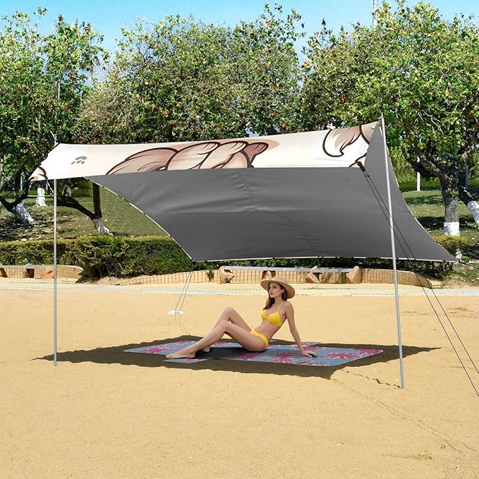 Cute Wolf Camping Sun Shelter Beach Tent Portable Beach Sun Shade Outdoor Canopy for Camping Trips Fishing Picnic