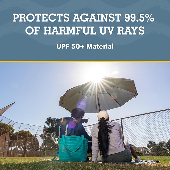 Sport-Brella Fieldedge (Gray) UPF 50+ Sun Protection Umbrella 6-Foot Bi-Fold Canopy with Patented Side Panels Premium Auger Bit and Carry Bag for Outdoor Shade on Beach Grass or Sidelines