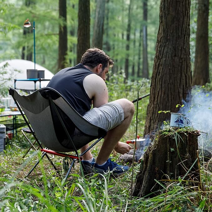 Naturehike Camping Chair Foldable with Storage Bag Outdoor Portable Chair for Adults Lightweight Supports 330lbs Backpacking Chair for Fishing Hiking Beach Lawn (Grey-1/M Medium)