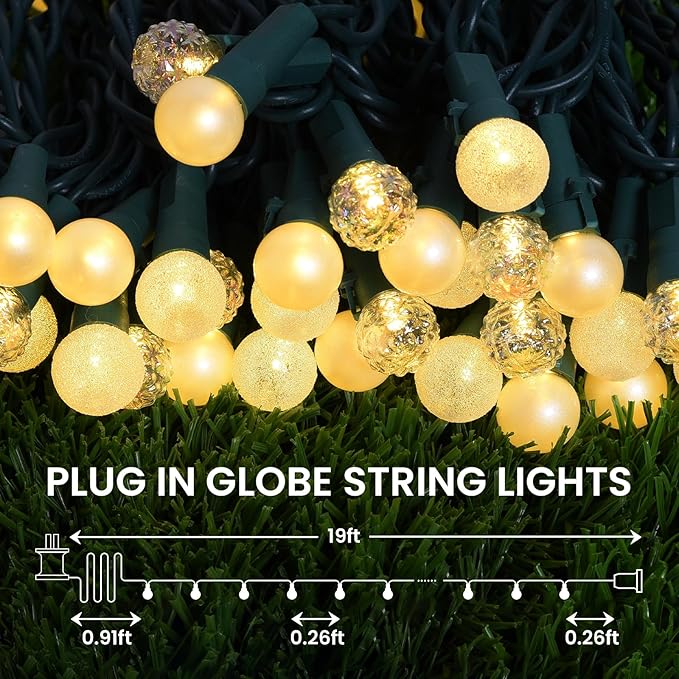 Globe String Lights: 2 Pack 70 LED Mix-Ball Fairy Lights Plug in UL Listed Christmas Tree Lights 19Ft Christmas Outdoor Indoor Fairy Lights for Bedroom Tree Patio Party Garden Wedding Warm White