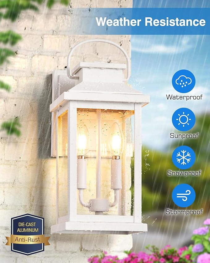 VIANIS Large White Porch Lights Outdoor Modern Dusk to Dawn Outdoor Lighting Fixtures Wall Mount for House Anti-Rust Exterior Wall Sconce Lantern for Front Porch Waterproof Coach Lights for Garage