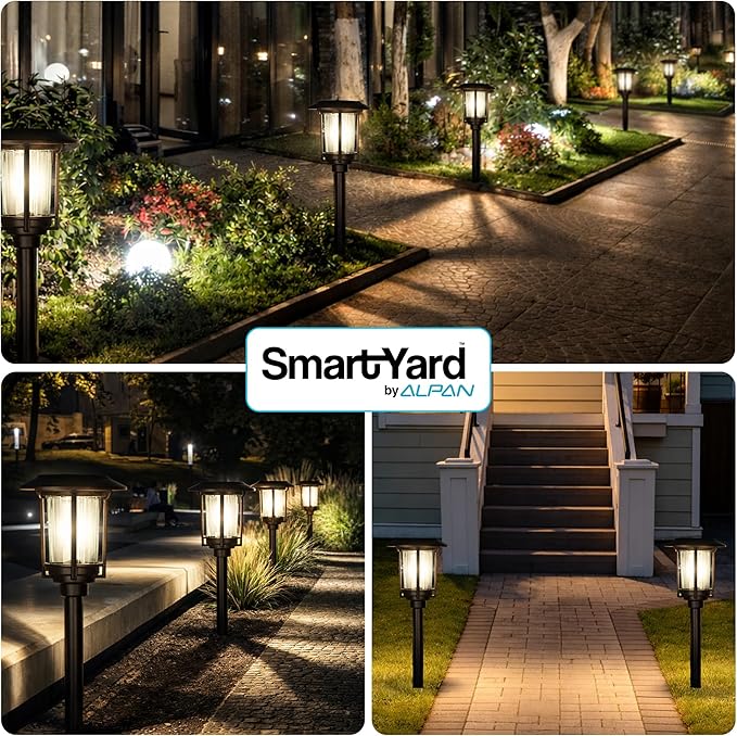 Solar Pathway Lights – Pack of 6 6 Lumens Warm White LED Bronze Finish Durable Die-Cast Aluminum &amp Stainless Steel with Glass Lens Outdoor Garden Lighting LED Solar Pathway Lights