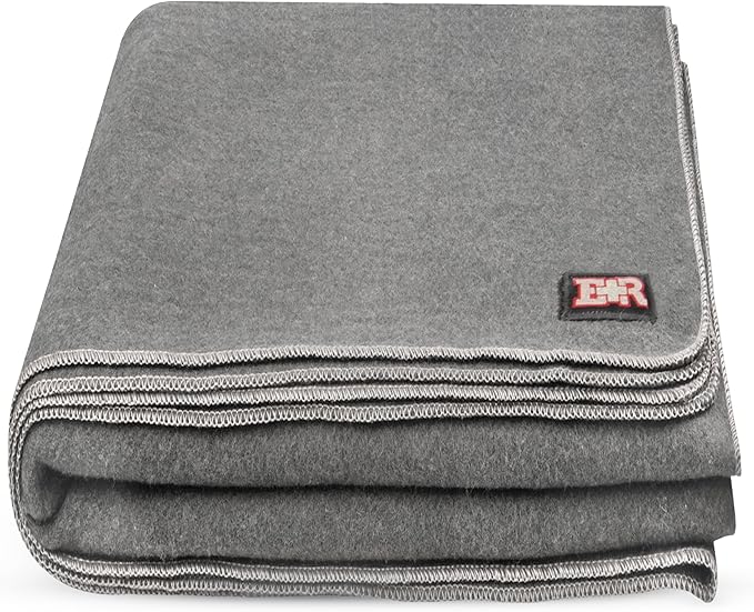 Ever Ready First Aid Military Wool Blanket - 95% Wool Washable Perfect for Outdoors Picnics Travel Car &amp Bushcraft Emergency Blanket 96 x 108 8.45 lbs. - Grey - King Size