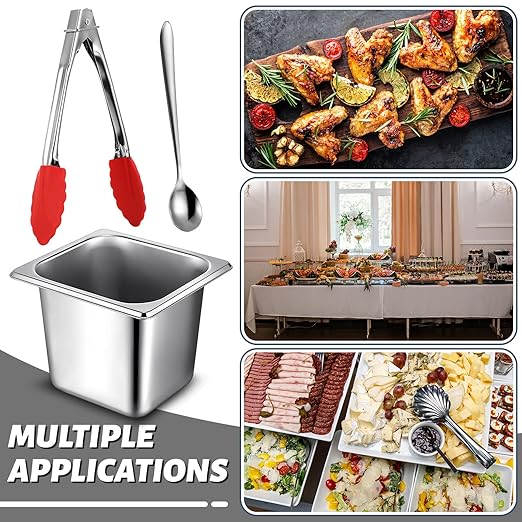 Rtteri 22 Pcs 1/6 Size 6 Inch Deep Stainless Steel Hotel Pans Set: 16 Metal Buffet Steam Table Pans with 2 Tongs &amp 4 Spoons – Stackable &amp Anti Jam Commercial Restaurant Catering Kitchen Food