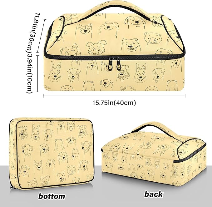 Casserole Carrier Lovely Dog Pattern PrintInsulated Casserole Carrier for Hot or Cold Food Thermal Lunch Tote for Potluck Parties Picnic Beach Fits 9 x 13 Inches Baking Dish