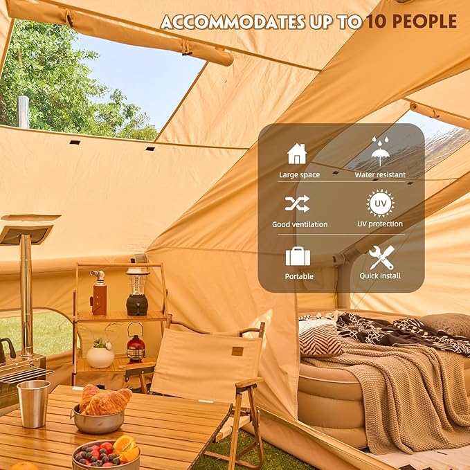 EROMMY 4/6/8/12 Person Inflatable Tent with Skylight 4 Season Blow Up Tents with Hand Pump for Outdoor Camping &amp Hiking Easy Set-up Windproof Sunproof Waterproof