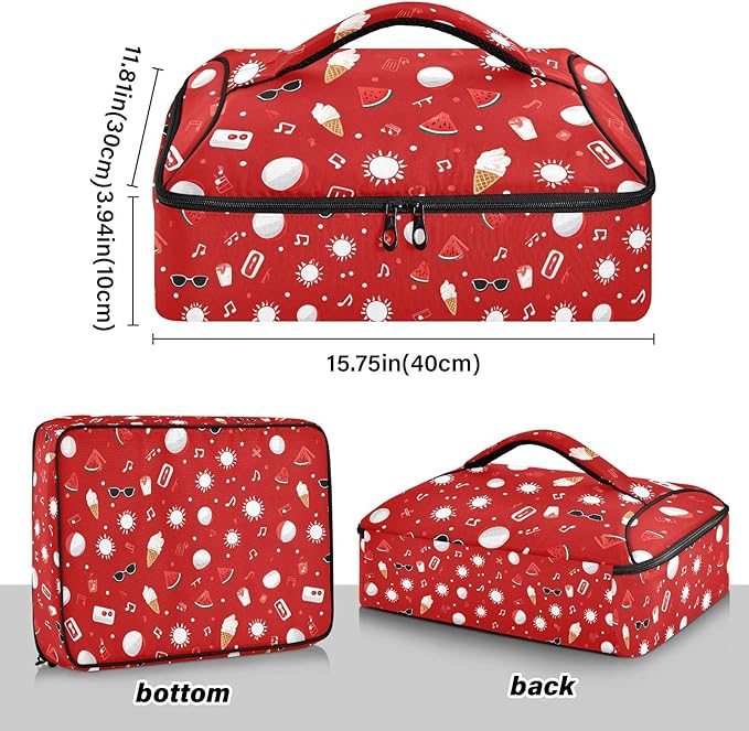 Casserole Carrier Sun and Beach Ball PatternInsulated Casserole Carrier for Hot or Cold Food Thermal Lunch Tote for Potluck Parties Picnic Beach Fits 9 x 13 Inches Baking Dish