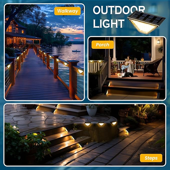 SOLPEX Solar Step Lights for Outside 24 LEDs Solar Stair Lights Outdoor Waterproof Decor for Porch Front Door Stair Step Deck Fence Balcony Patio Wall Yard Garden(6 Pack Warm White)