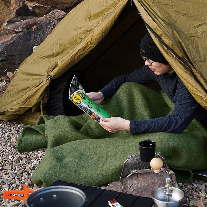 REDCAMP 86x 63 Wool Blanket for Camping Hiking - Warm Thick &amp Washable Wool Camping Blankets Great for Outdoors Sporting Events Picnics Travel - Car
