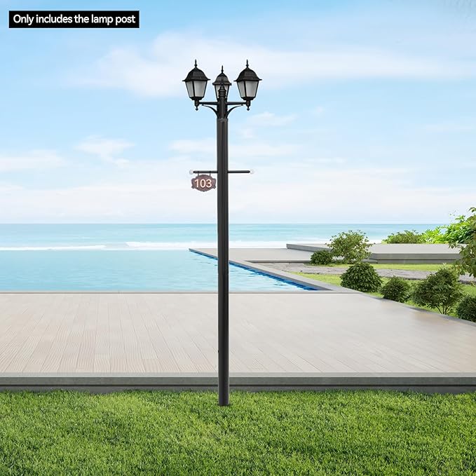 6.5FT Direct Burial Lamp Post Split Street Light Pole with Cross Arm Lighting Post Fixtures for Pathway Courtyard Parking Lot Fits Standard 3 Post Top Fixtures (6.5FT 76mm Direct Burial)