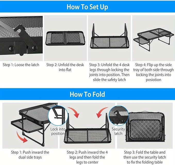 25x13x11in Outdoor Folding Picnic Table Grill Camping Table for 4-6 Person Portable Light Weight Aluminum Table Fast Setup for Picnic Garden Patio Dining BBQ Party