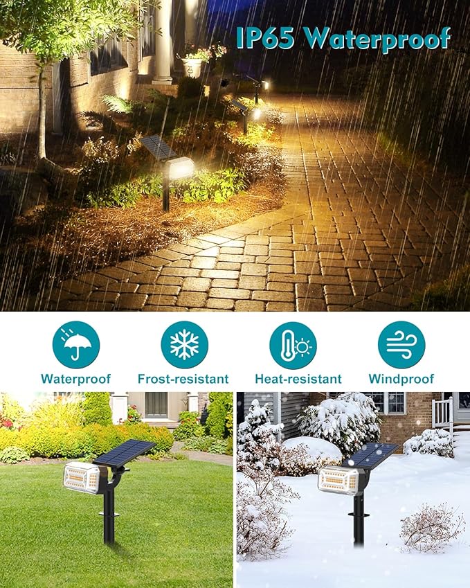 102 LEDs Solar Spot Lights Outdoor Waterproof IP65 [ 4 Modes/8 Pack] Solar Spotlights Adjustable Light &amp Panel Landscape Flood Powered Lights for Yard Garden Pathway Wall Tree(Warm White)