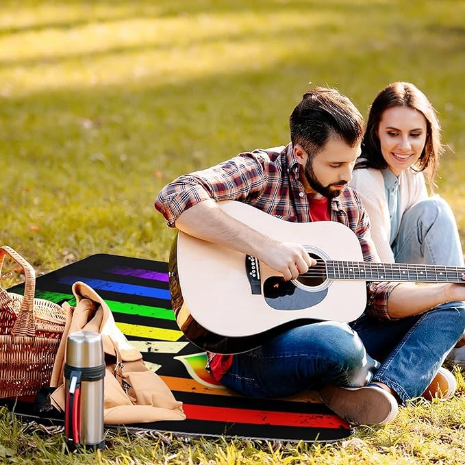 American Flag Rainbow Lesbian Gay Love Pride Waterproof Outdoor Picnic Blanket Sandproof Beach Mat for Camping Hiking Grass Travelling