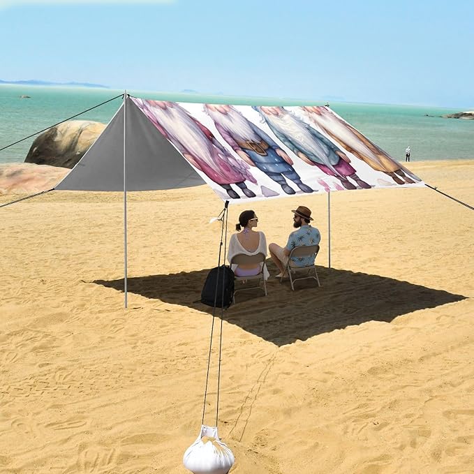 Cute Gnomes Beach Tent Sun Shelter 9.2' x 10.5' Beach Canopy with 4 Sandbags 4 Stability Poles Sand Shovels - Tent Canopy for Beach Camping Fishing Picnics