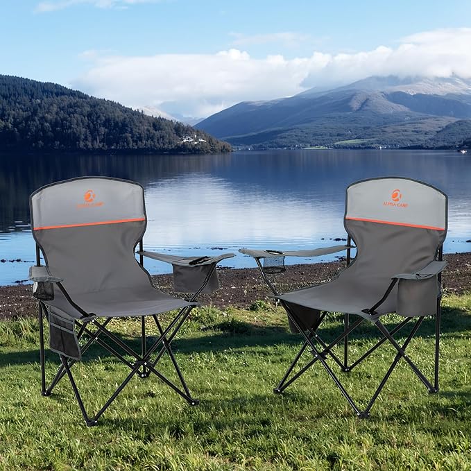 HIGH POINT SPORTS 2 Pack Portable Camping Chair for Adults Folding Outdoor Camp Chair Lightweight Lawn Chairs Folding Collapsible Chair for Camping Tailgates Beach Gray Support 250 lbs