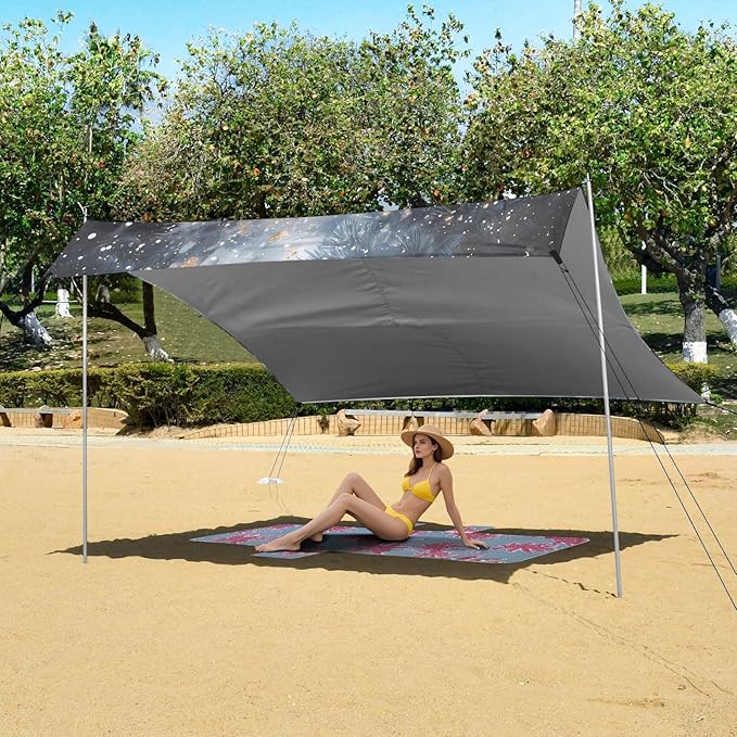 ALAZA White Tiger Beach Tent Sun Shelter UPF50+ Protection Beach Shade Canopy w/ 4 Sandbags for Outdoor Camping Fishing Backyard Fun Picnic 10x9 ft