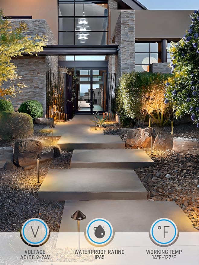 LEONLITE Filigree Solid Cast Brass Pathway Lights 12V Low Voltage Landscape Lights for Walkway Garden Work with G4 Bulb (Bulbs Not Included) IP65 22.44'' Tall 6.89'' Shade Bronze Pack of 2