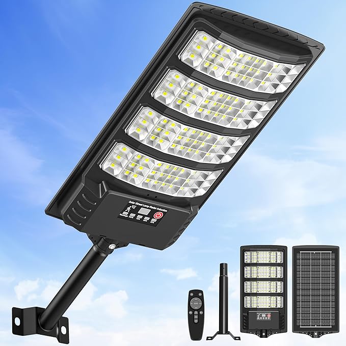Sunwish Solar Lights Outdoor Waterproof–6500K LED Street Lights with Motion Sensor &amp Remote Dusk to Dawn Flood Lights Wide Angle Illumination Solar Parking Lot Lights for Yard Patio Garage