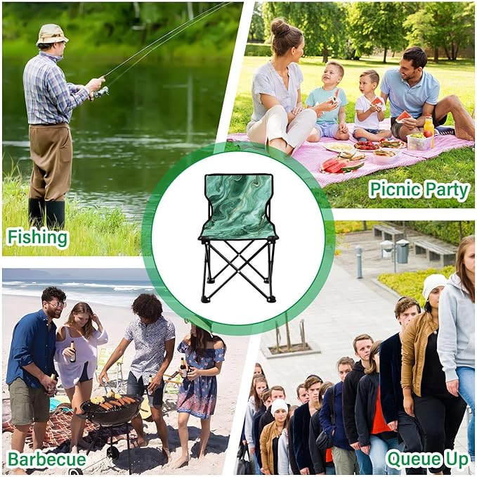 Greenish-Gold Marble Collapsible Portable Chairs for Adults Ultralight Beach Chair Backpack with Carrying Bag Lawn Chairs for Adults Heavy Duty for Hiking Fishing