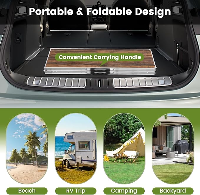 GOFLAME Folding Camping Table Aluminum Portable Picnic Table w/ 2-Tier Open Shelves &amp Spacious Tabletop Carrying Bag Included Outdoor Large Kitchen Table for Picnic BBQ Party Backyard Coffe