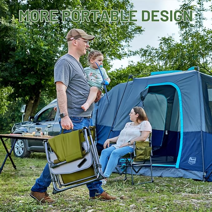 TIMBER RIDGE Aluminum Camping Directors Chair with Side Table Pocket Portable Folding Chair Heavy Duty Lawn Chair for Fishing Trip Picnic Concert Outdoor 400lbs Green 2 Pack