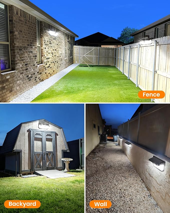 416LEDs Clip on Solar Lights Outdoor1-Second Install Solar Flood Lights300° Wide Angle &amp 3 Lighting Modes Motion Sensor Outdoor Light for Patio Fence Yard Deck Garage (1)