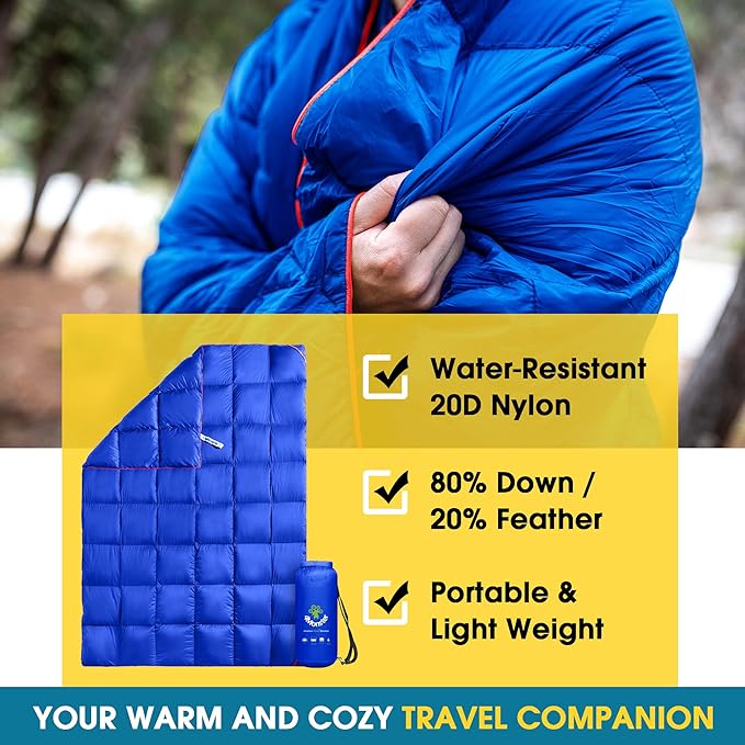 4Monster Down Camping Blanket - Outdoor Travel Quilt Puffy 650 Fill Packable LightweightWind &amp Waterproof | Ideal for Stadium BackpackingPicnics Beach and Hiking