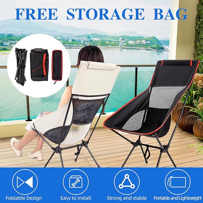 2 Pack Portable Camping Chair Backpacking Chair - Ultralight Folding Chair - Compact Lightweight Foldable Chairs for Hiking Mountaineering Beach-Navy Blue