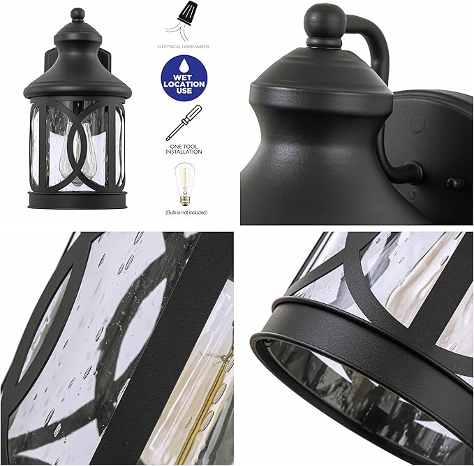 Outdoor Wall Sconce Waterproof Exterior Light Fixture Matte Black Porch Lantern Lights with Clear Glass Shade for Garage Patio Front Door Balcony