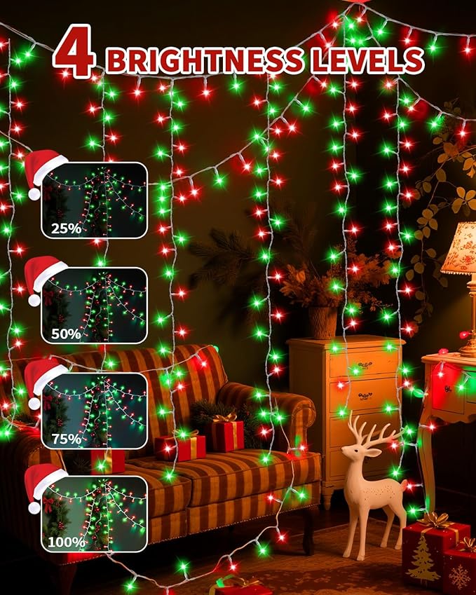 Christmas Lights String Outdoor Indoor Xmas Tree Decorations Lights Plug in Twinkle Fairy Light with Remote Timer Dimmable for Room Yard Holiday Party Wedding Decor (Red and Green 403FT 1200 LED)