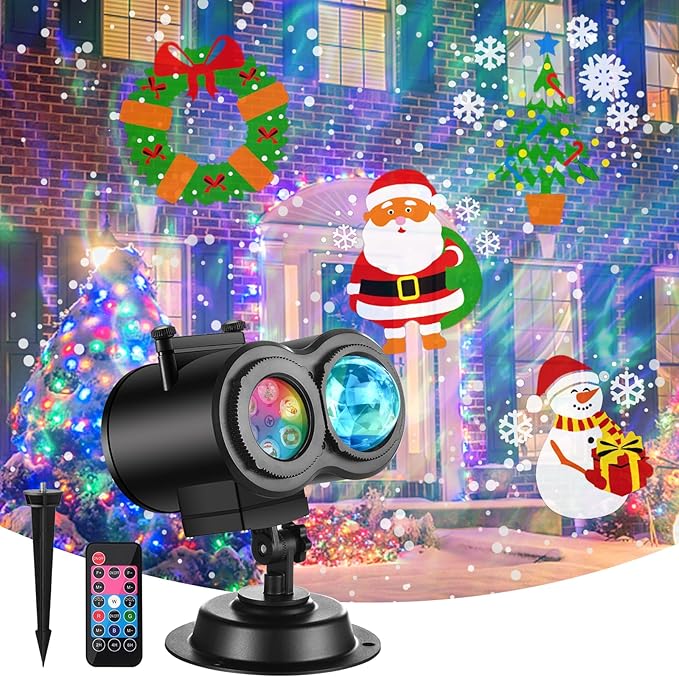 Halloween Christmas Projector Lights Outdoor Brighter 14 HD Slides (3D Ocean Wave +Patterns) Waterproof Holiday Projector Lights Outdoor Indoor Xmas Halloween Decorations for Yard Garden