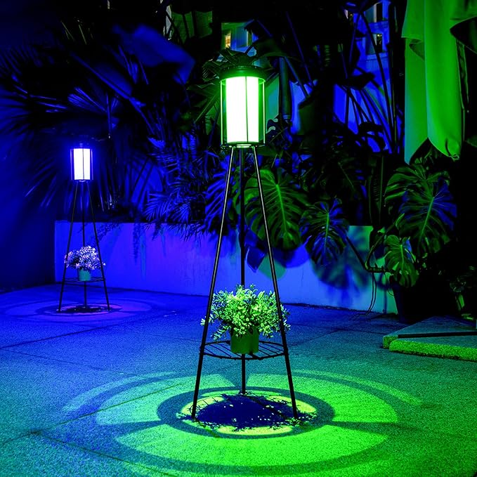 Outdoor Lamps for Patio Outdoor Floor Lamp with Plant Stand Solar Powered RGB Lights Waterproof Standing Lamp for Garden Yard Décor Stained Glass Decorative Floor Lamp Gift for Women Mom