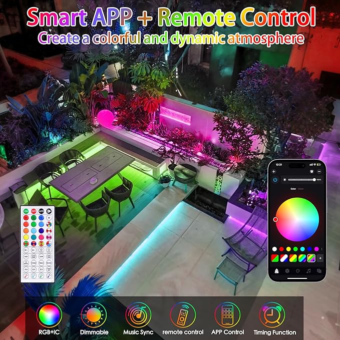 99ft Rope Lights for Outside 300 LED String Light Outdoor Waterproof Plug in with Remote &amp APP Control 16 Million Colors Changing Music Sync Fairy Lighting for Indoor Bedroom Christmas Decor